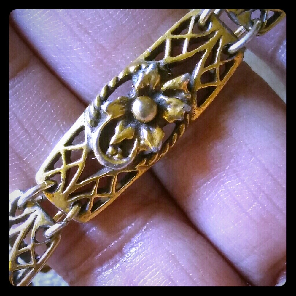 Vintage Goldette Filigree & Cabochon Bracelet - Picture 2 of 8